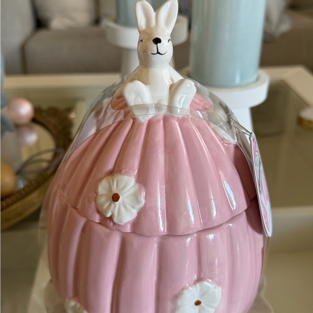 Easter Pink Bunny Ceramic canister
